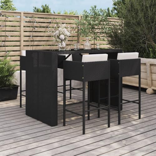 Juroupi 5-tlg. Gartenbar-Set mit Kissen Stehtisch Outdoor GartenmöBel Outdoor Furniture Bistrosets Schwarz Poly Rattan