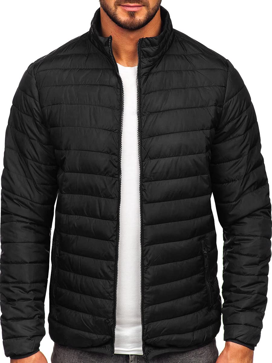 BOLF Herren Übergangsjacke Stehkragen Regenjacke Funktionsjacke Steppjacke Reißverschluss Outdoorjacke Schuljacke Classic Freizeitjacke Outdoor Style R9002 Schwarz XXL [4D4]