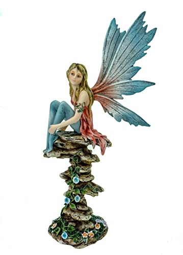 Vogler Fee Calista auf Fels mit Blumenranken 34 cm Figur Fee Fantasy Fairy Elfe, Mehrfarbig