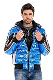 Cipo & Baxx Herren Winterjacke Steppjacke Glänzend Kapuze Jacke CJ270 Blau L