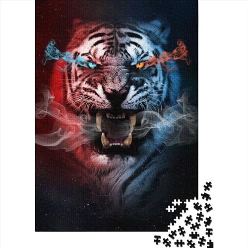 Puzzle für Erwachsene, 1000 Tiger-Puzzles, aus recycelter Holzplatte, geeignet für Teenager ab 12 Jahren, pädagogisches Puzzle zum Stressabbau, Spielzeug-Puzzle (Größe 75 x 50 cm)