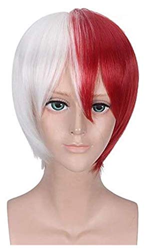 LINLINCD-Anime Coser Wig My Hero Academia Boku No Hiro Akademia Shoto Todoroki Shouto White and Red Cosplay Kostüm Head Kostüm