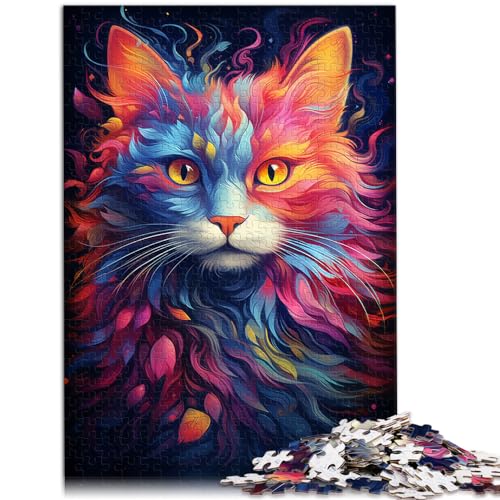 Puzzle, bunte psychedelische Katze, 1000 Teile, Puzzle für Erwachsene, Puzzle-Geschenke, Holzpuzzle für anspruchsvolles Puzzlespiel und Familienspiel, 1000 Teile (50 x 75 cm)