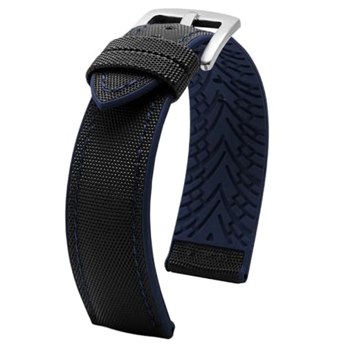 THBGTCNQ 20 mm 22 mm 24 mm Uhrenarmband aus Nylon mit Silikonunterseite for Herren, weiches, wasserdichtes Gummiarmband, Zubehör for herkömmliche Uhren und Smartwatches(Black blue01,22mm)