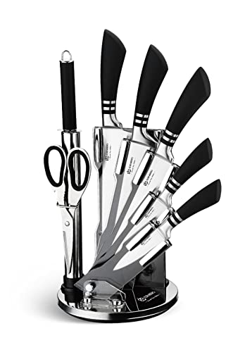 EDENBERG Messerset 8-teilig 360°Küchenmesser Schere Kochmesser Brotmesser Schneidemesser scharfes Küchenmesserset - Keramik-Küchenmesser-Set (8-teilig mit Messerblock) EB-00905