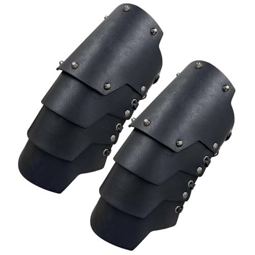 MDFCZXP Mittelalter Punk Armschutz Retro Kunstleder Armschiene Cosplay Kostüm Requisiten Unterarm Manschette Rüstung Handschuh Armband für Frauen und Männer,D,24cm