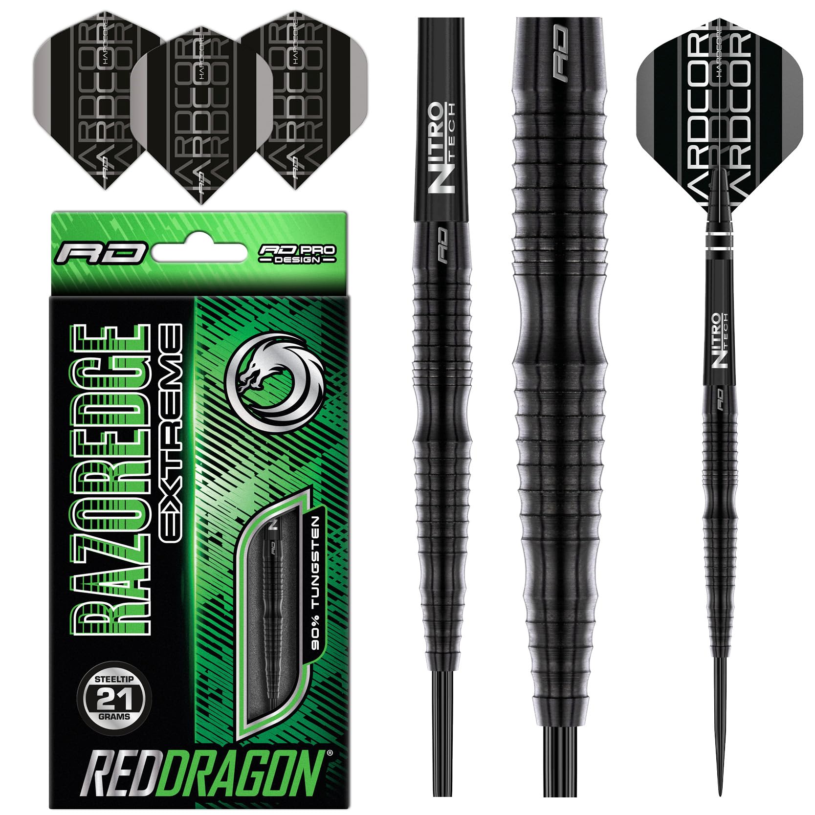 RED DRAGON Razor Edge Extreme 21 Gram Professional Tungsten Darts Set with Flights and Stems