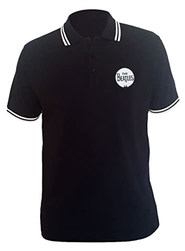 The Beatles Polo Shirt Drum Logo Nue offiziell Herren Schwarz Unisex