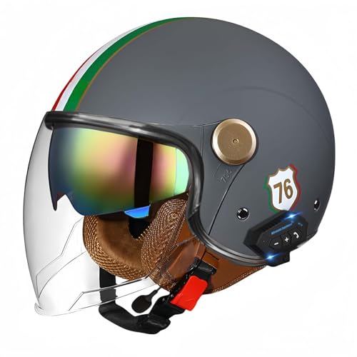 Motorradhelm, Offener Halbhelm Mit Sonnenblende, Retro-Vintage-Stil, Motorradhelm Für Jugendliche, Männer Und Frauen, DOT/ECE-Geprüft K,M57-58CM