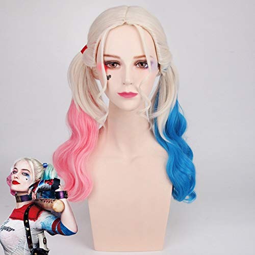 LINLINCD-Movie Suicide Squad Batman Joker Harleen Quinzel Cosplay Wig Harley Quinn Mixed Colors Synthetic Hair Halloween Costume Wigs Pl-600 600