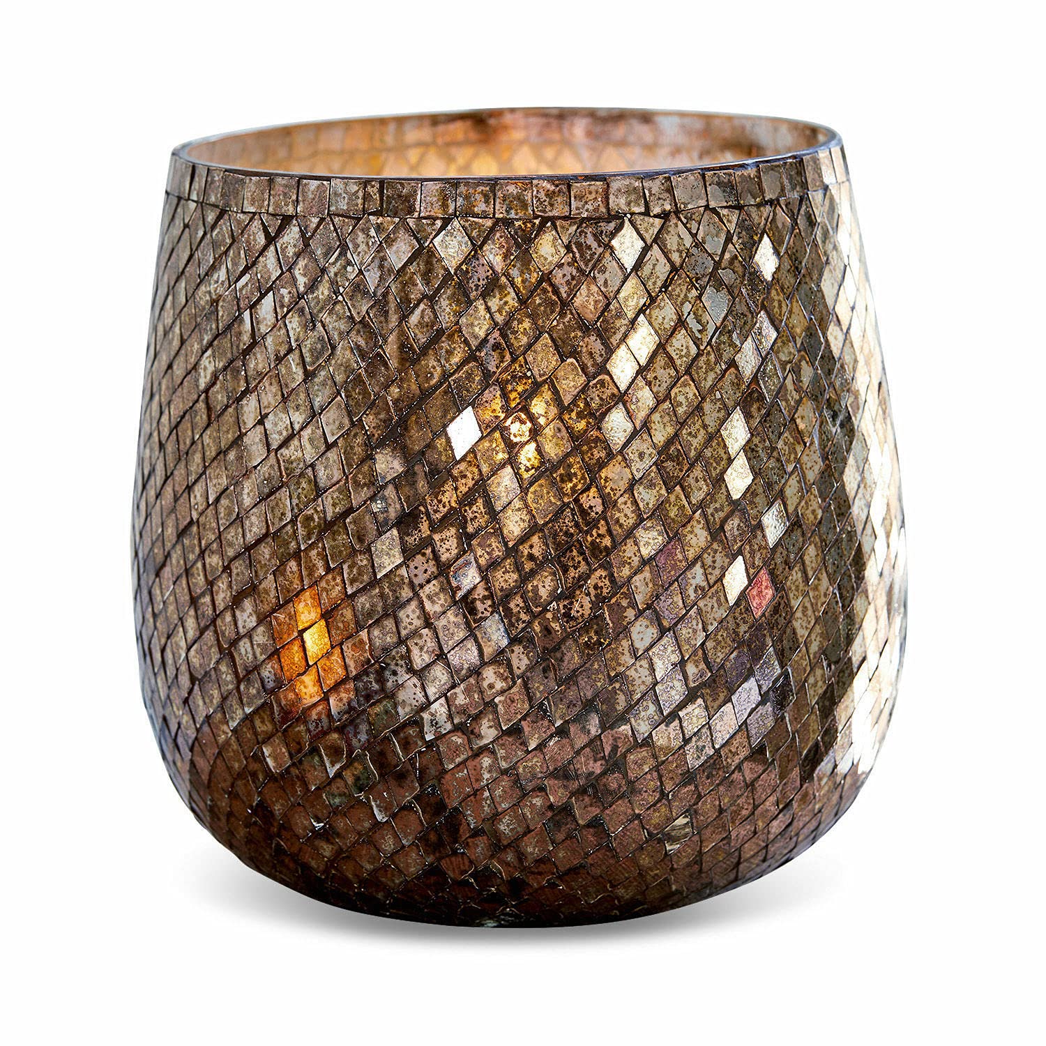 Loberon Windlicht Lissarda, edles Mosaik, orientalisch inspiriert, hochwertige Handarbeit, für Teelichter oder Stumpenkerzen, Wohnaccessoire, Glas, antikgold