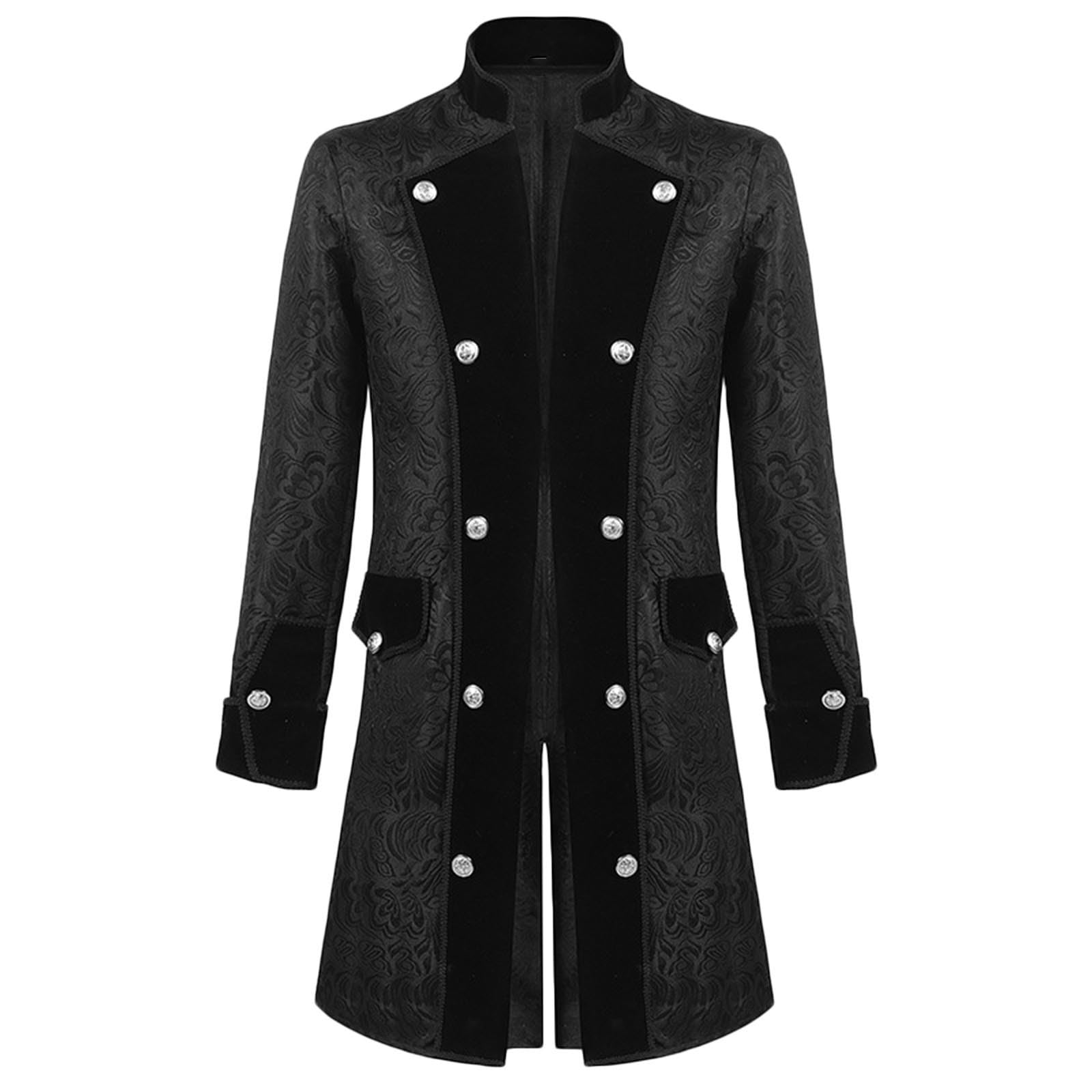 WANGTIANXUE Mittelalter Kleidung Herren Langarm Mantel Vintage Gothic Trenchcoat Halloween Cosplay Costum Retro Karneval Faschingskostüme Männer Lange Coat Kostüm Erwachsene