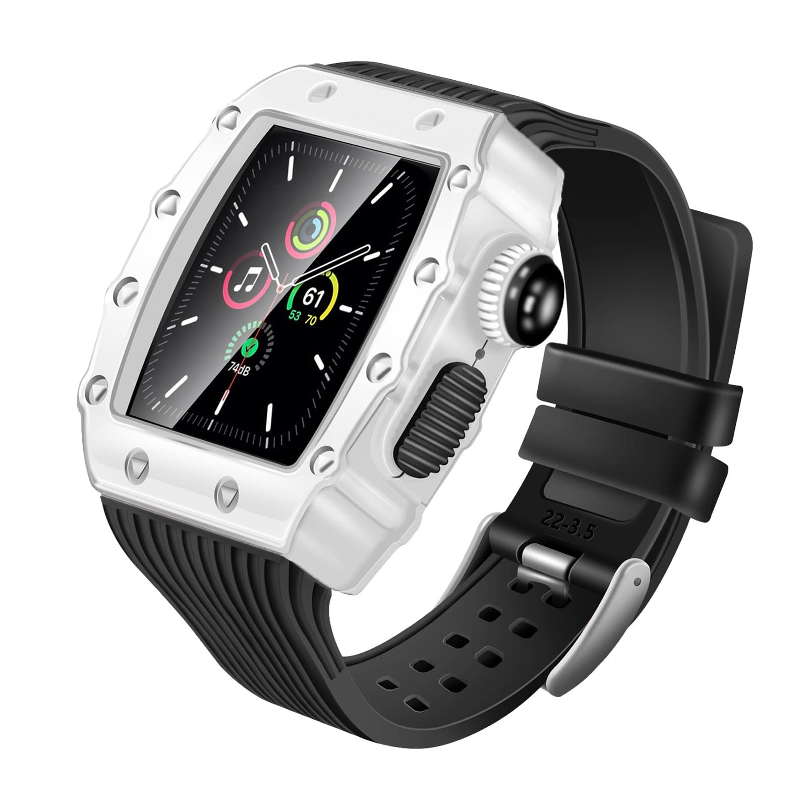 KANUZ Modifikationsarmband für Apple Watch Mod Kit 45, 44 mm, 40 mm, 41 mm, Stoßfänger, Luxus-Hülle, Gummiband, iWatch Serie 7, SE, 6, 5, 4, 3, Set (Farbe: Weiß, Schwarz, Größe: 40 mm)