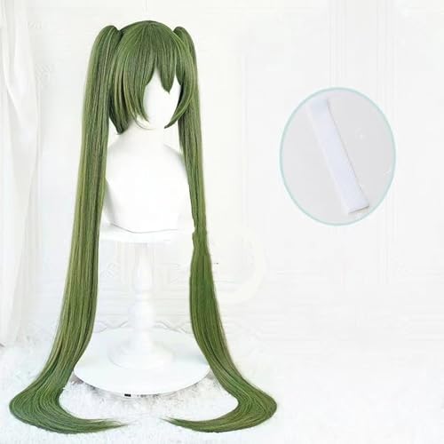 WCCNKK Anime Cosplay Perücke, Hatsune Miku Snow Miku Sakura Perücke, Grünblaues 110 cm Langes Haar, Mit Kostenloser Perückenkappe, Für Party Alltag Halloween Perücke, Anime-Dekoration,A