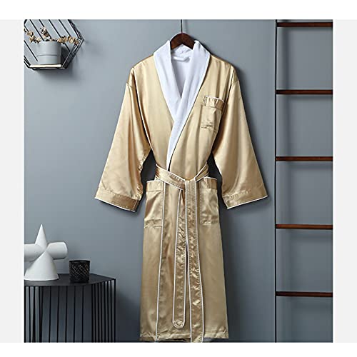 GHYUB Morgenmantel Satin,Langarm Morgenmantel Saunamantel，Damen Herren Flauschig Weicher Bademantel，Hotel Bademantel，Seide Spa Robe Kaschmir Wadenlanger Morgenmantel Für Dusche Hotel Urlaub