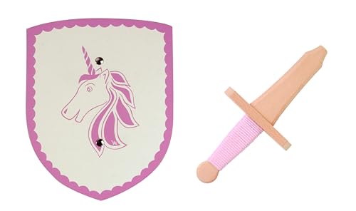 Spielzeugmanufaktur VAH 261 Niedliches Ritter Isolde, Ritterschild 20 Mini-Schwert 25 cm, rosa, Einhorn, Klein | Set