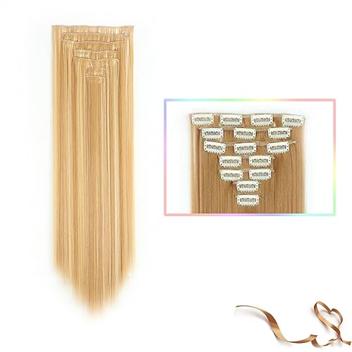 Clip-in-Haarverlängerungen Synthetische 22-Zoll-Clip-in-Haarverlängerung, lange glatte Haarverlängerung, Hochtemperatur-Ombre-Haarteilverlängerung for Frauen und Mädchen, 7 Stück/Set Clip-in-Haarverlä