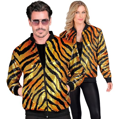 Widmann - Party Fashion Bomberjacke, Tiger Muster, Pailletten Jacke, Weste, Party Outfit, Disco, Animal Print