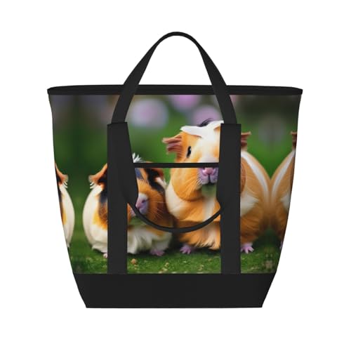 YQxwJL Isolierte Kühltasche mit niedlichem Meerschweinchen-Aufdruck, großes Fassungsvermögen, Einkaufstasche, Reisetasche, Strand, wiederverwendbare Einkaufstasche für Erwachsene, Schwarz,