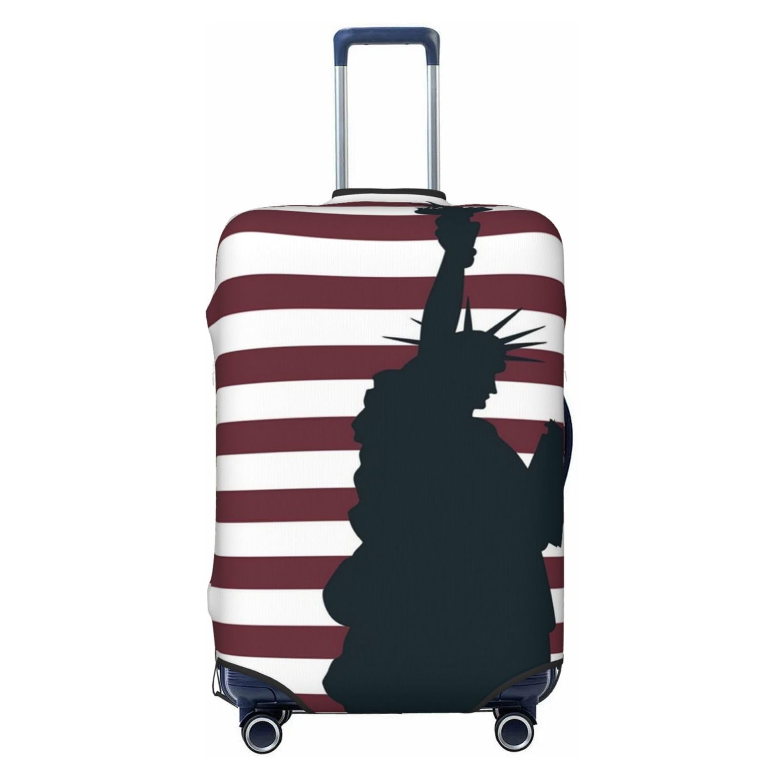 CSGJMYGS Reisegepäckabdeckung, elastisch, waschbar, modisch, kratzfest, gestreifte Flagge und Statuen-Silhouette, Koffer-Schutz, passend für 45,7 - 81,3 cm Gepäck, Schwarz , XL