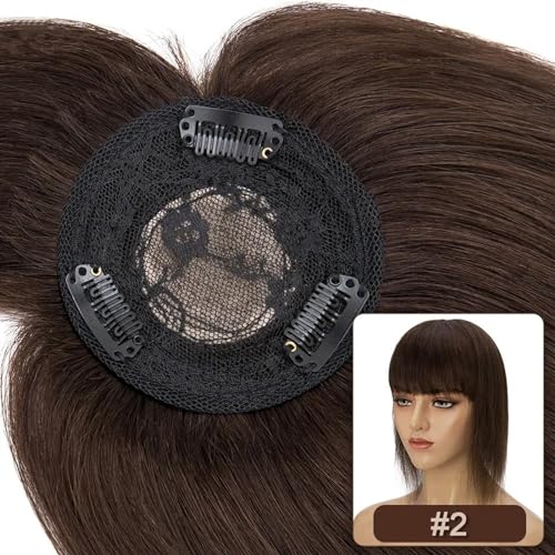 Haartopper für Frauen Haaraufsätze for Frauen mit dünner werdendem Haar, glatter Echthaaraufsatz mit Pony, 8,5 x 8,5 cm, weiche, atmungsaktive indische Haarteile mit 3 Clips Haarteil Topper Toupet Fra