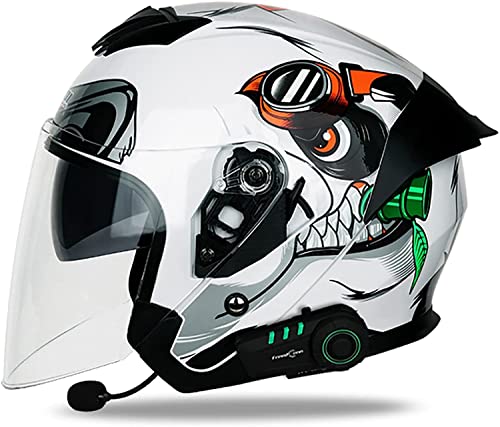 Motorradhelm Bluetooth Jethelm,DOT/ECE-Zertifiziert Open Face 3/4 Halbhelme Vintage Adult Unisex Jet Helm,Retro Crash Halbhelm mit Sonnenblende Scooter Street Bike Motorradhelm Cap