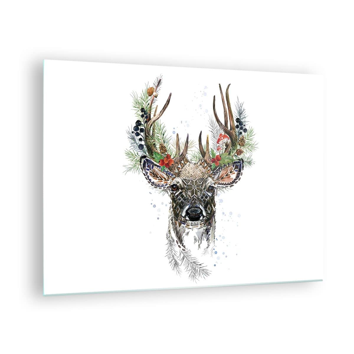 Bilder auf Glas Surrealismus Hirsch Boho Glasbild 70x50cm Wandbilder Dekoration Wohnzimmer Schlafzimmer Küche Deko Klein Wanddeko Bild im Glas Wand Kunstdruck Art Modern Wall Decor GAA70x50-4486