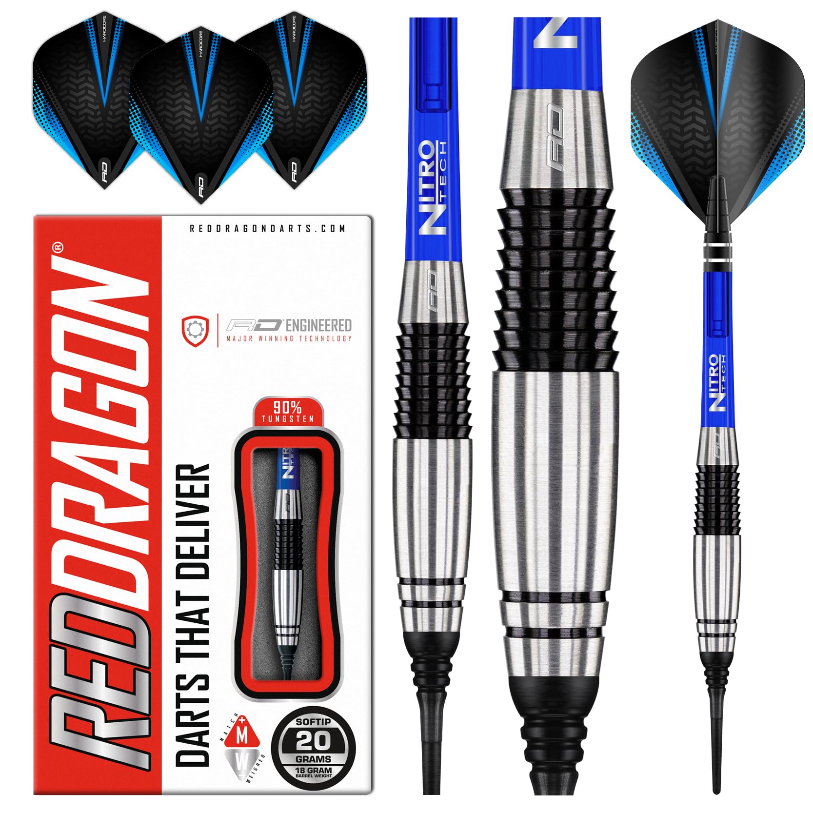 RED DRAGON Cyclone 18g Fassgewicht, 20g Gesamtgewicht Softip Tungsten Darts mit Flights und Schäfte