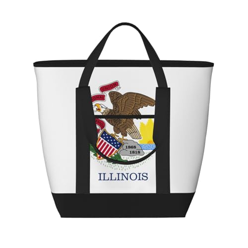 YQxwJL Illinois Einkaufstasche mit Staatsflagge, großes Fassungsvermögen, isolierte Lunchtasche, wiederverwendbare Einkaufstasche mit Reißverschluss für Damen und Herren