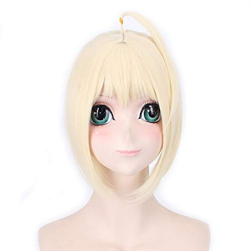 LINLINCD anime cosplay perücke Schicksal bleiben Nacht Sabre Cosplay Perücke Updo Silber Grau Golden Blonde Kunsthaar Anime Kostüm Halloween Karneval Perücke 2018 Blond