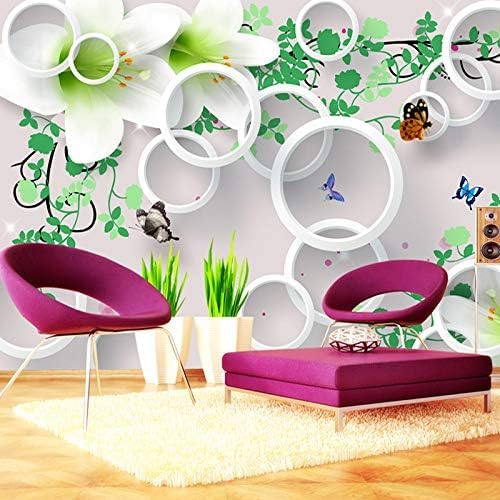 XLMING Abstrakt Bunte Schmetterlinge Kreise Blumen Lilien Bilder Küche Esszimmer Arbeitszimmer Wohnzimmer TV Hintergrund Wand 3D Tapete-250cm×170cm