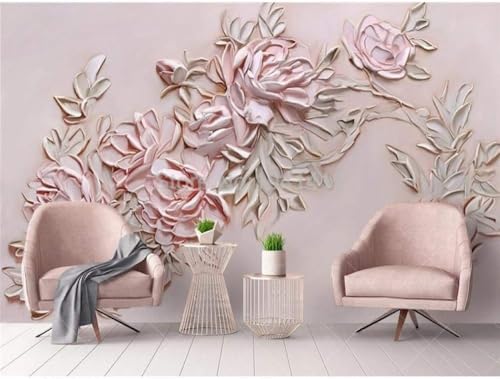 Kubische Rosa Geprägte Rosen 3D Tapete Poster Restaurant Schlafzimmer Wohnzimmer Sofa TV Dekorative Wand-350cm×256cm