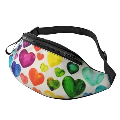 HSJFS Basketball-Brusttasche mit buntem Skizzen-Motiv, bedruckt, für Sport, Crossbody-Tasche, Regenbogen-Herzen, Einheitsgröße