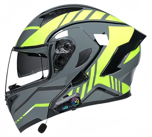 Bluetooth-Motorradhelm, ECE-geprüft, modularer Motorradhelm, für Herren und Damen, Integralhelm für Roller, Doppelvisier, für Erwachsene, Integralmotorrad A,L56-57CM