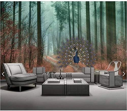 XLMING Peacock Tree Forest Ölgemälde 3D Tapeten Home Esszimmer Sofa Schlafzimmer Wohnzimmer TV Hintergrund-150cm×105cm