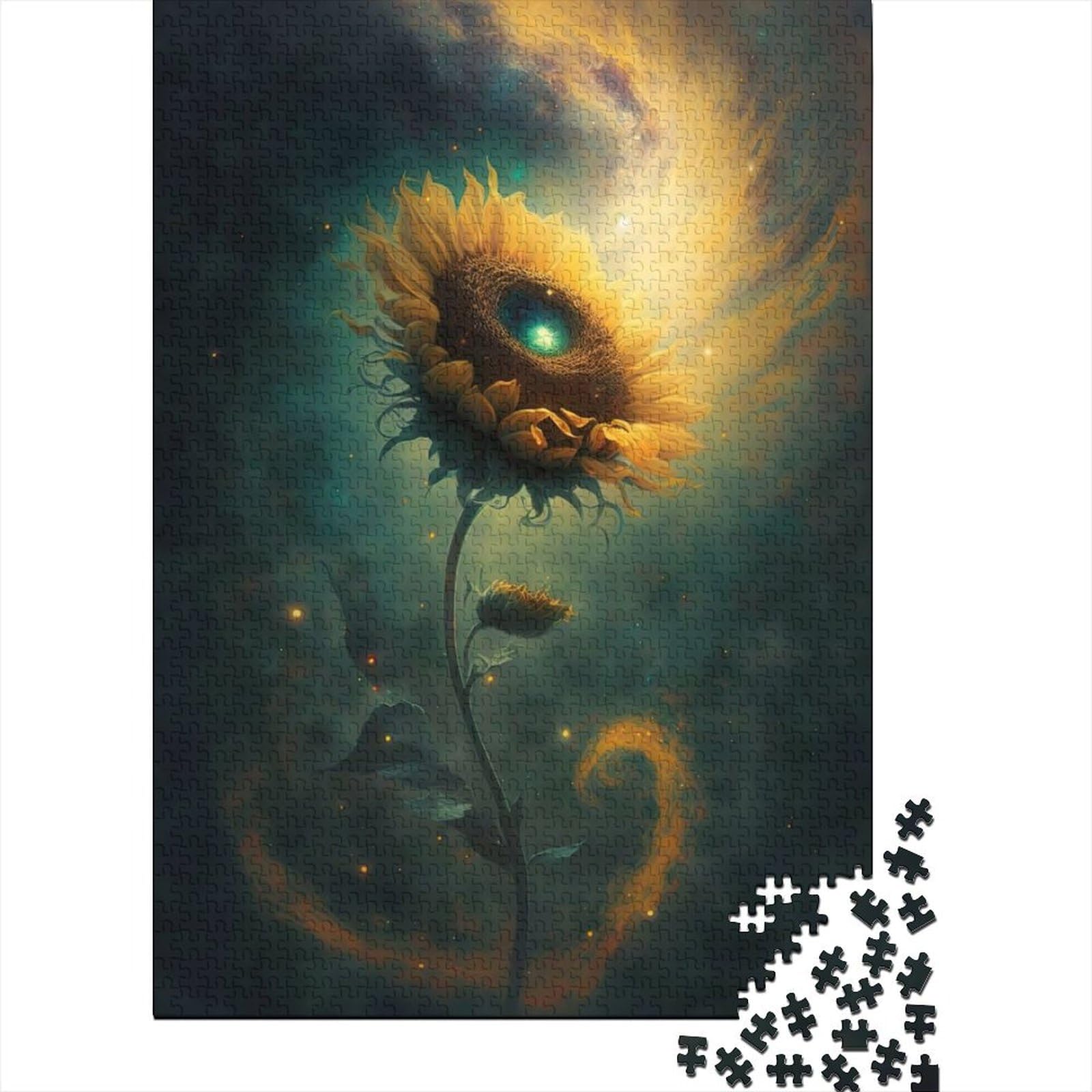 Puzzle Universum Sonnenblume, 500-teiliges Puzzle für Erwachsene und Jugendliche, Holzbrettpuzzle, tolles Geschenk für Erwachsene, Größe: 52 x 38 cm