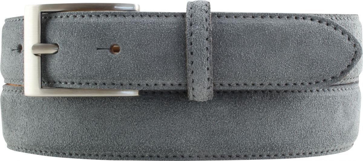 BELTINGER Italienischer Veloursleder-Gürtel, 30 mm breit, Herren, Wildleder, Anzuggürtel, Hosengürtel, Schließe Silber | Dunkelgrau 105cm