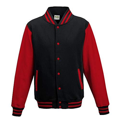 Just Hoods - Unisex College Jacke 'Varsity Jacket' BITTE DIE JH043 BESTELLEN! Gr. - L - Jet Black/Fire Red