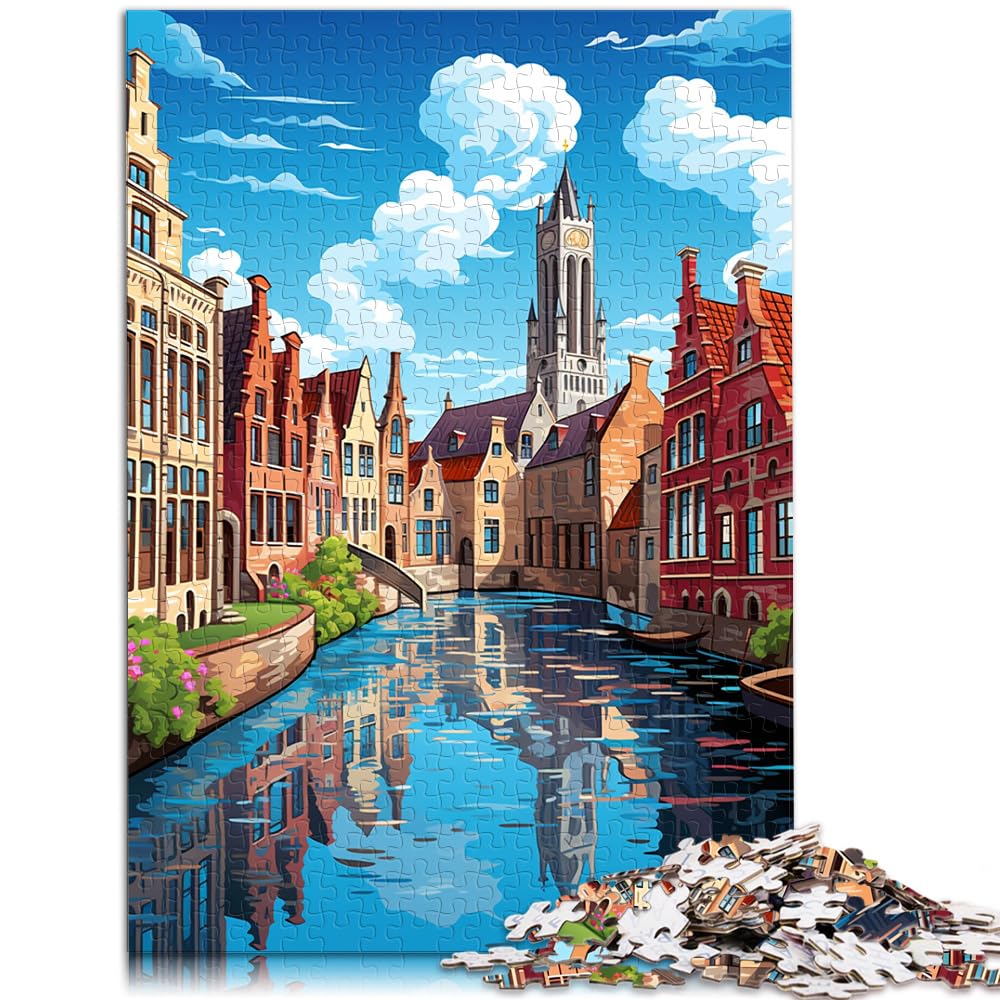 Puzzle für farbenfrohe, psychedelische Stadt, 1000-teiliges Puzzle, Holzpuzzle als Geschenk für die ganze Familie, 1000 Teile (50 x 75 cm)