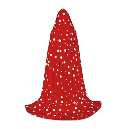 WURTON Rote und weiße Polka Dots Print Halloween Kapuzenumhang Renaissance Gothic Umhang für Cosplay Kapuzenumhang Unisex