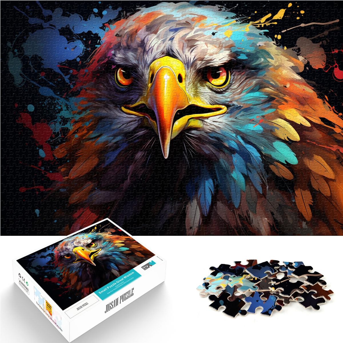 Puzzles Buntes Adlerkunst-Puzzle 1000-teiliges Puzzle für Erwachsene, Holzpuzzle, Spielzeug, Puzzle, Lernspiele, Stressabbau-Puzzles, 1000 Teile (50 x 75 cm)