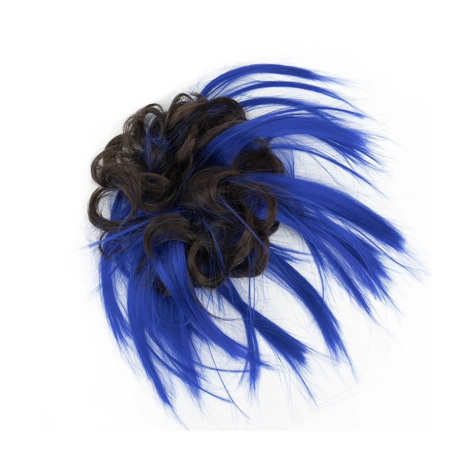 Haarteil 2 Stück unordentlicher Haarknoten, Hochsteckfrisur, gefälschte Haargummis, Verlängerung, gewellte, lockige Haarteile, Pferdeschwanz, Chignon-Stirnband for Frauen Haarverlängerung(Brown Blue)