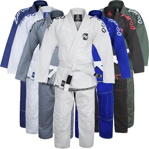 Zafco Sports Brasilianischer Jiu Jitsu Gi BJJ Gi für Männer & Frauen Grappling Gi Uniform Kimonos leicht, sanforisiert, mit weißem Gürtel, Weiß/Schwarz, A4