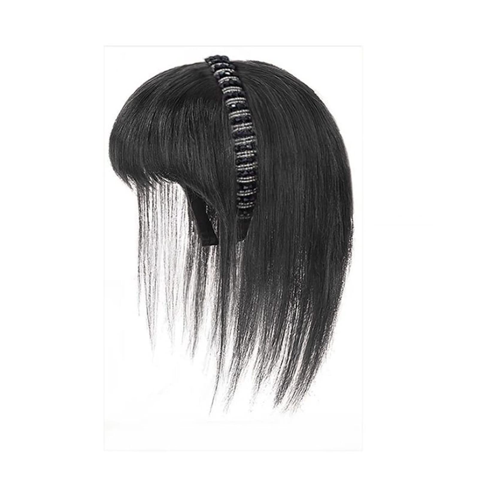 Perücken für Frauen Simulation Haar Pony Perücke Stück Stirn Haarband Pony Eine Perücke Kopffüller Haarabdeckung Weißes Haar Mädchen Perücken für die Tägliche Party Cosplay Tragen(Brown-black straight