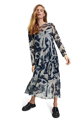 Cartoon Damen Casual-Kleid mit Stufen Dunkelblau/Weiß,36