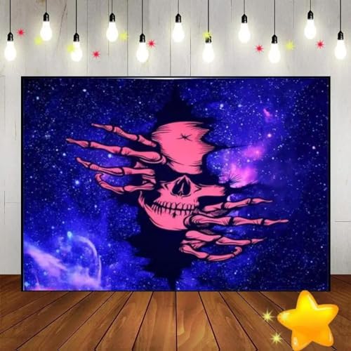 Totenkopf Schwarzlicht Wandteppich Reaktiv Party Glühen Dunkel Trippy Sternenhimmel Hintergrund Fotografie Dekoration Baby Dusche 350x230cm