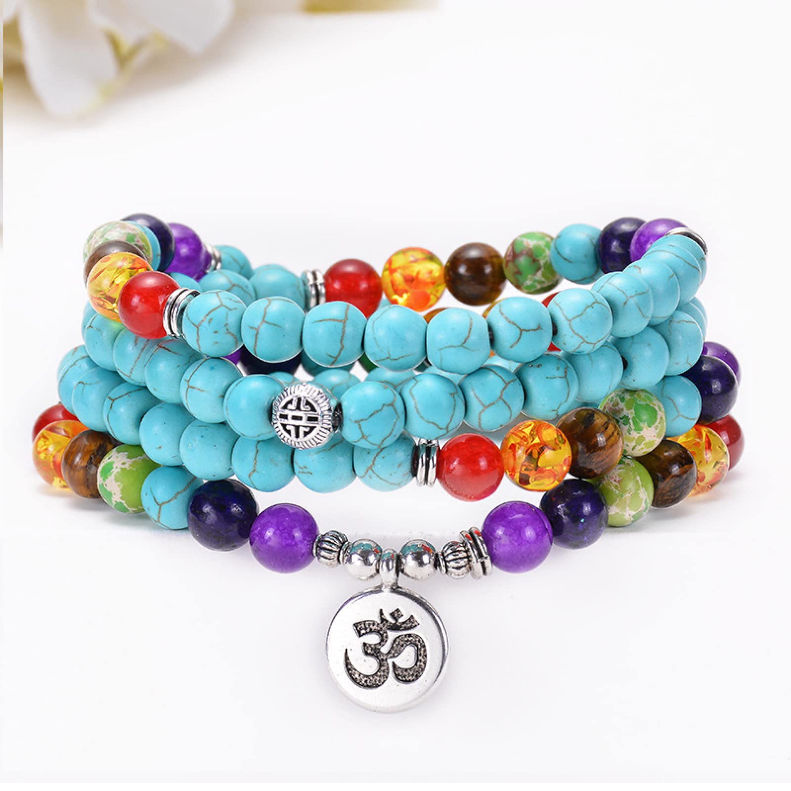 108 Mala Multi-Layer-Armbänder oder Halskette Sieben Chakras Yoga Life Lotus Tree Pendant Bracelet,IF