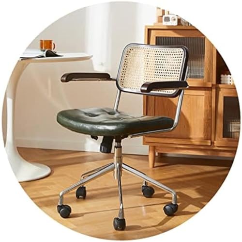 Rattan-Computerstuhl, Bürostuhl, Retro-Drehstuhl, Schreibtisch-Studienstuhl, ergonomischer Sitz, grün, 64 x 47 x 76 cm