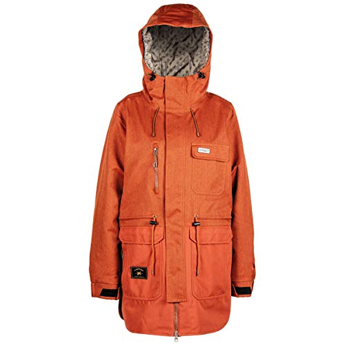 L1 EMMA´20 Damen, Funktions- Snowboardjacke, 2 Lagenjacke, Langer Schmaler Schnitt mit Handcuffs im Streetstyle,, M, RUST