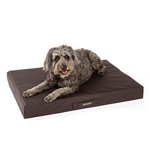 JAMAXX Premium Kunstleder - Orthopädische Matratze mit Memory Schaumstoff, Abwaschbare Matte/Abnehmbarer Bezug Wasserabweisend/Hunde-Bett mit funktionalem Visco Schaumstoff PDB1017-90x65 (M) braun